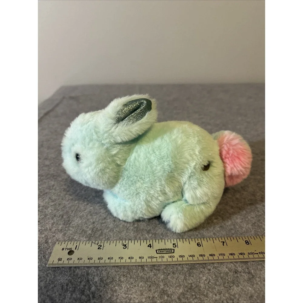 FAO Schwarz Rabbit Plush Pastel Tail Easter Bunny Mint Green Blue Glitter Ear 8